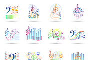 Music notes shadow icons set