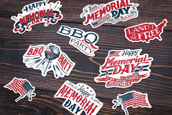 Memorial Day Stickers Set in Objects - product preview 1