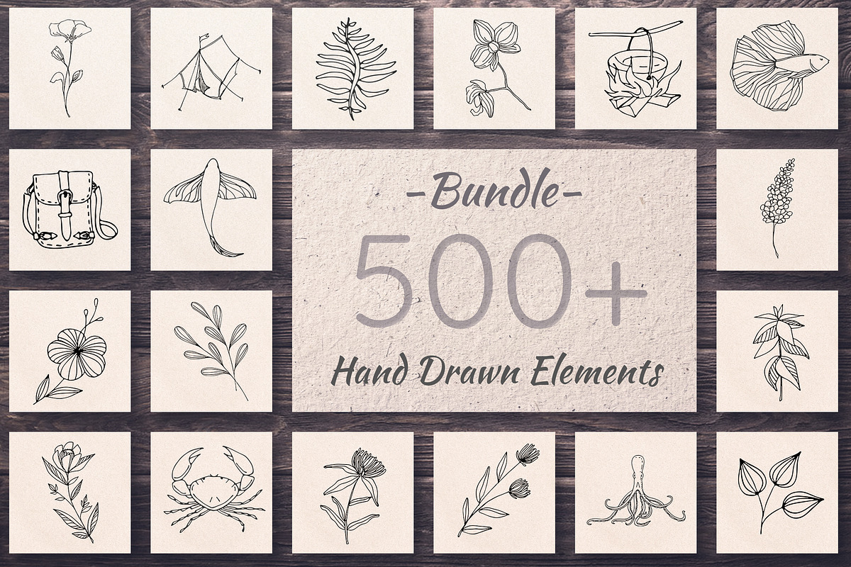 500+ Hand Drawn Elements -Bundle- in Illustrations - product preview 8