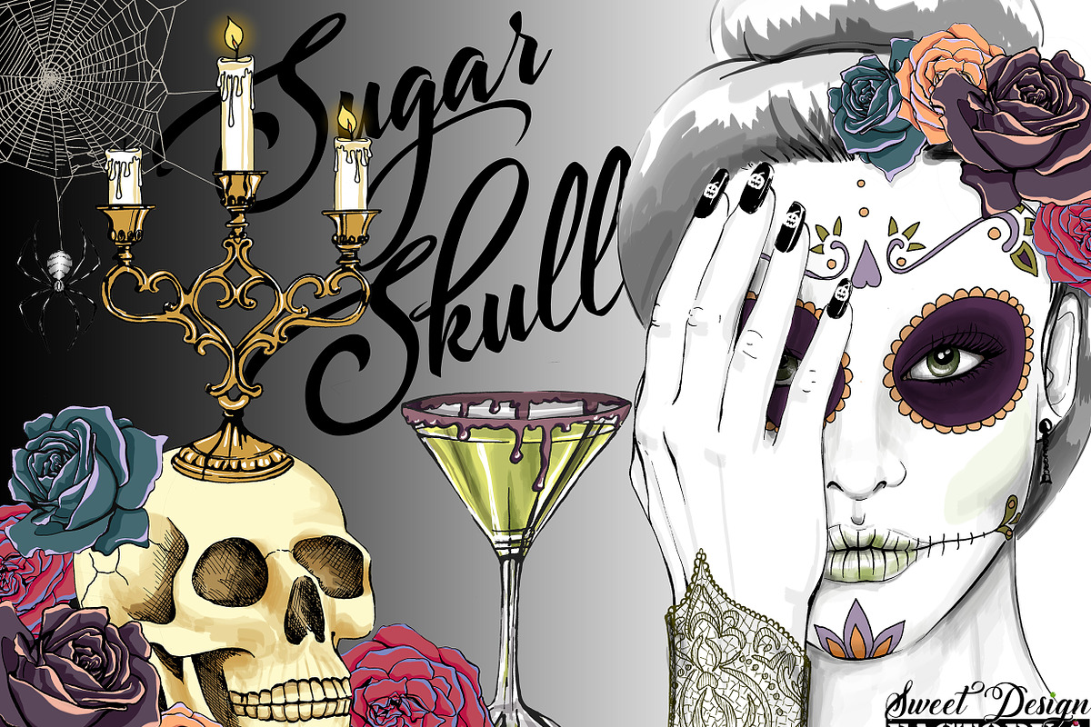 Sugar skull cliparts in Illustrations - product preview 8