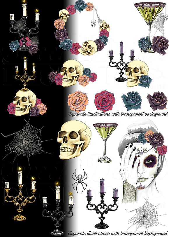 Sugar skull cliparts in Illustrations - product preview 1