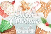 Watercolor christmas cakes cliparts