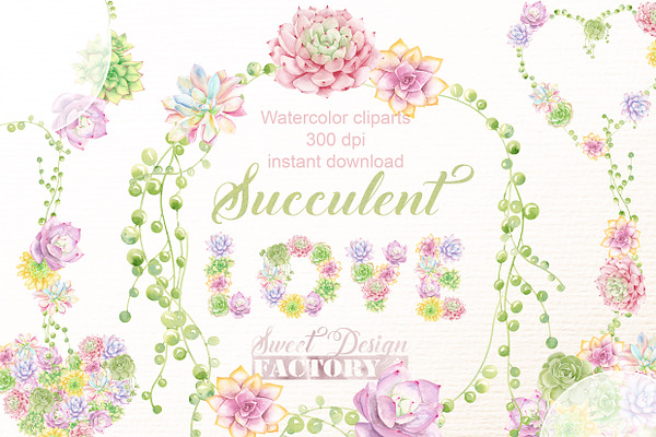 Succulent love cliparts