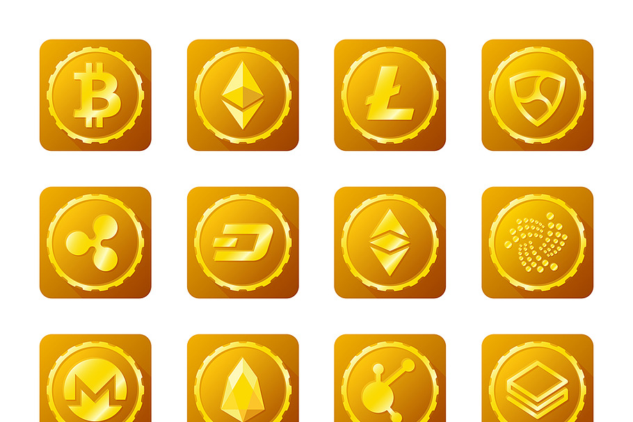 Crypto currency golden signs set