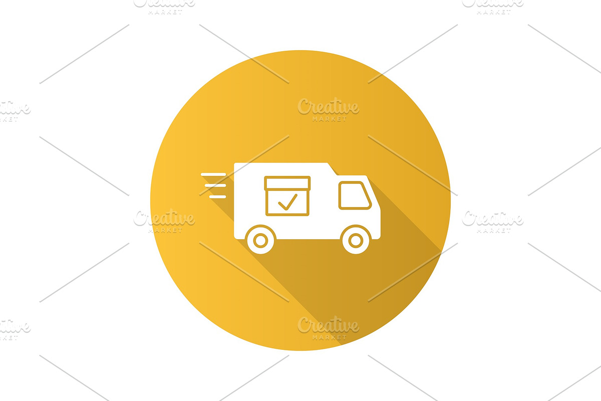 Delivery van with checkmark flat design long shadow glyph icon in Icons - product preview 8