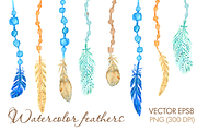 Watercolor Feathers and Arrows Set