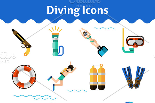 Scuba diving icons set
