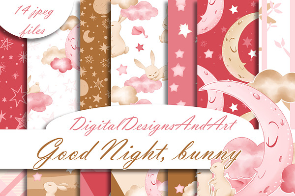Good night bunny digital paper