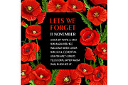 Remembrance day 11 November vector poppy poster