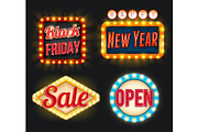 Black Friday sale New Year open vector retro icons