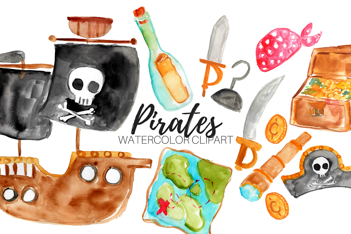 Watercolor Pirate Clipart in Illustrations - product preview 8