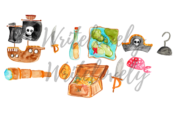 Watercolor Pirate Clipart in Illustrations - product preview 1