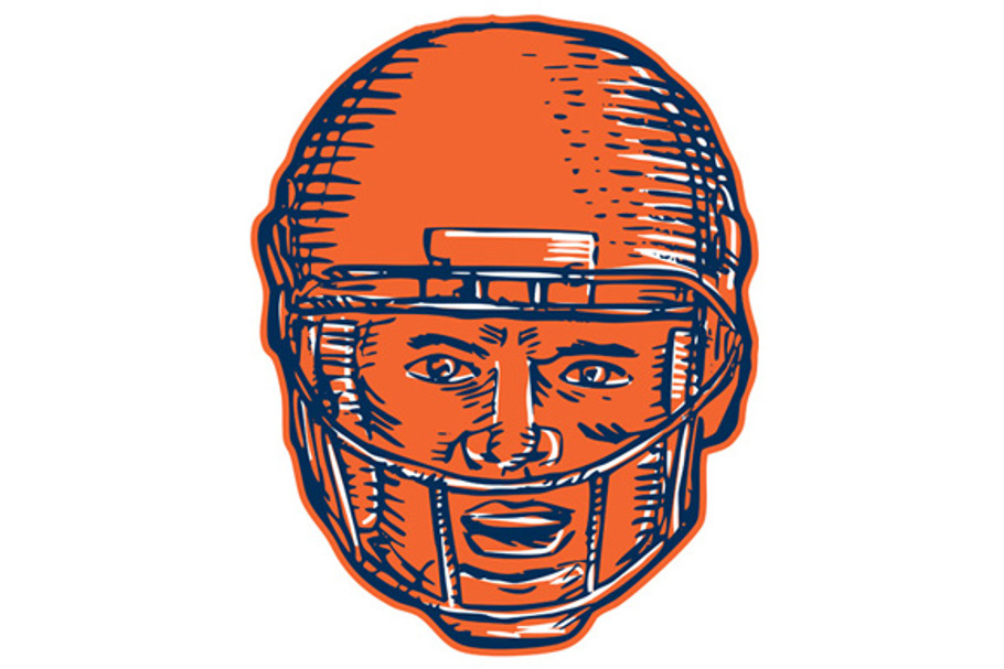 American Football Player Head Etchin in Illustrations - product preview 8