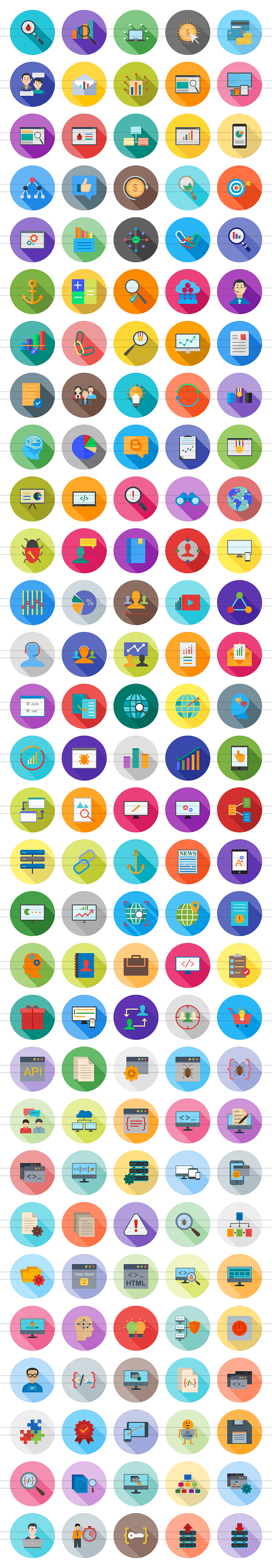 150 SEO & Development Flat Icons in Graphics - product preview 1