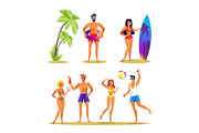 People and Summer Activities Vector Illustration