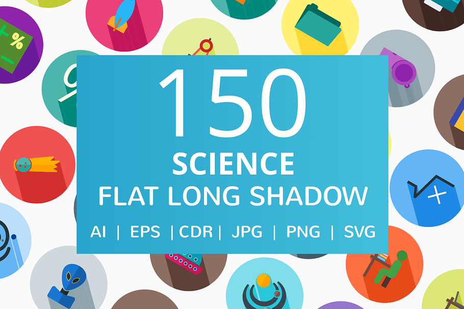 150 Science Flat Long Shadow Icons