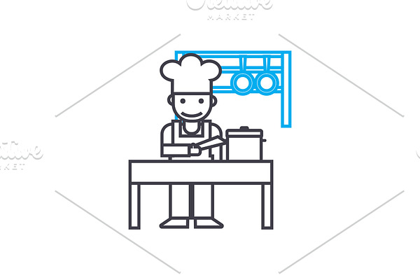 Kitchen staff linear icon concept. Kitchen staff line vector sign, symbol, illustration.