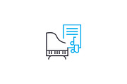 Learning music linear icon concept. Learning music line vector sign, symbol, illustration.