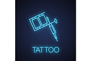 Tattoo machine neon light icon