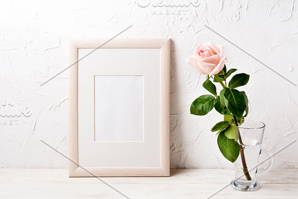 Wooden frame mockup with pink rose in Print Mockups - product preview 2