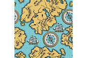 Seamless pattern with old nautical map.