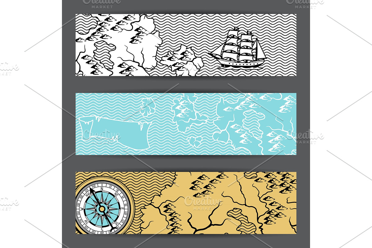 Banners with old nautical map. in Illustrations - product preview 8