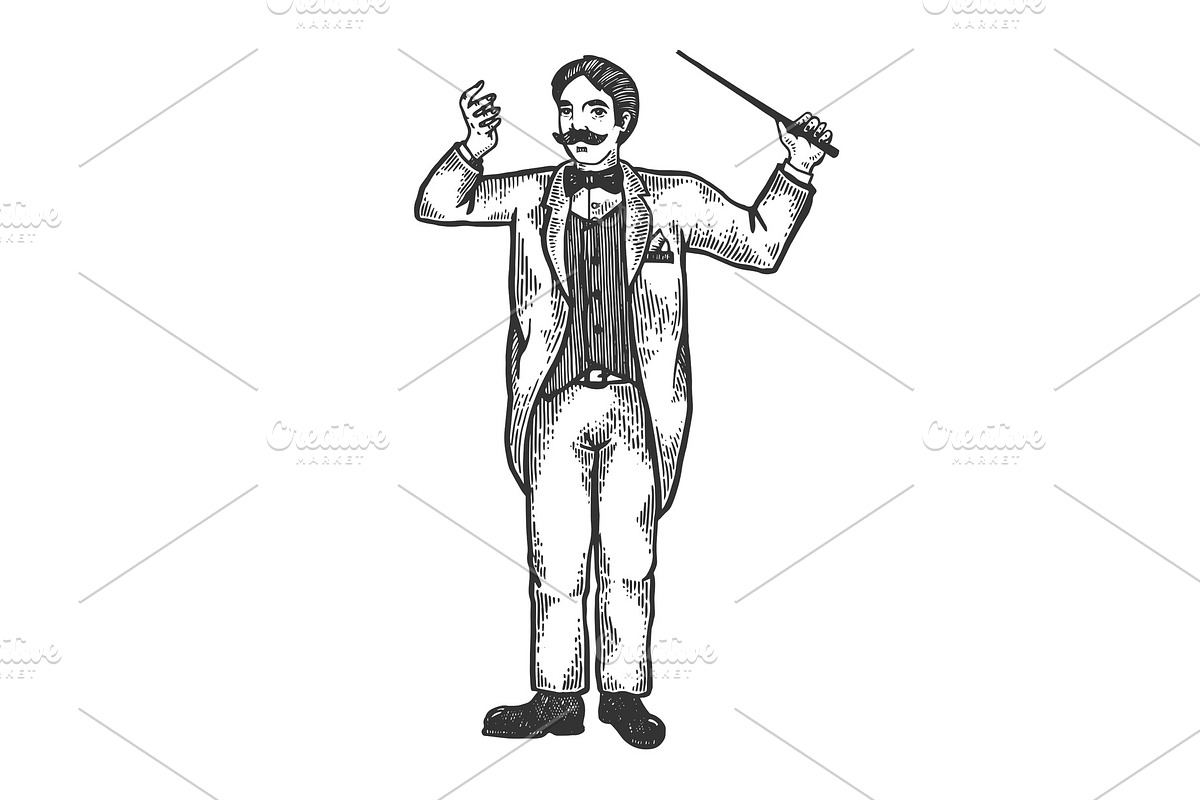 Orchestral conductor engraving vector in Illustrations - product preview 8