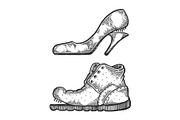 Broken footwear shoes engraving vector