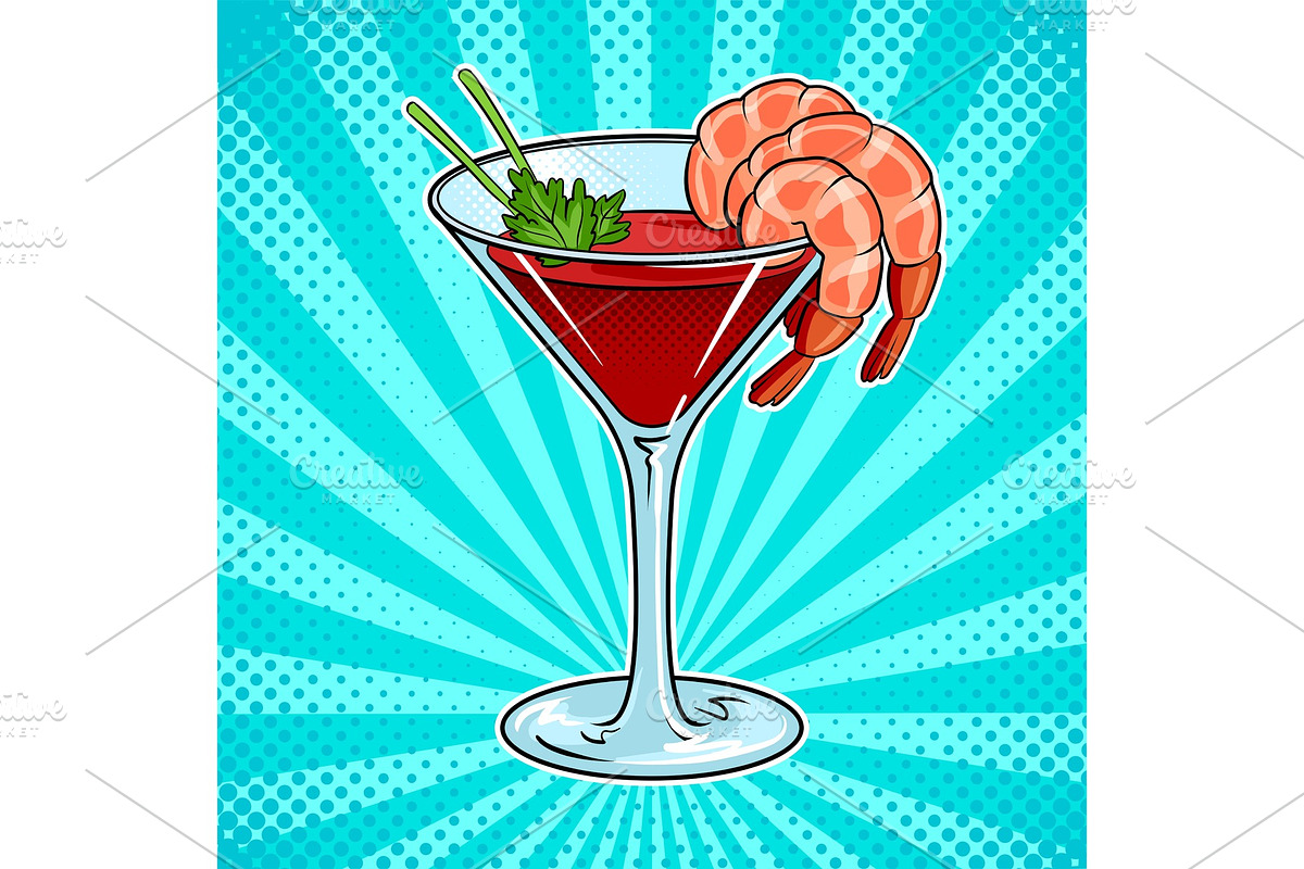 Shrimp cocktail pop art vector illustration in Illustrations - product preview 8