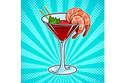 Shrimp cocktail pop art vector illustration
