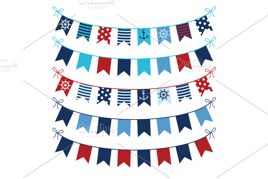 Red blue nautical bunting clipart  in Illustrations - product preview 8