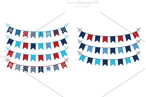 Red blue nautical bunting clipart  in Illustrations - product preview 1