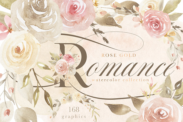 Rose Gold Romance Watercolor Flowers
