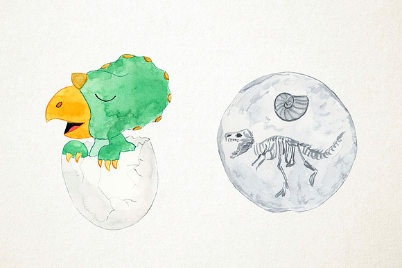 Watercolor Dinosaurs Clipart in Illustrations - product preview 3