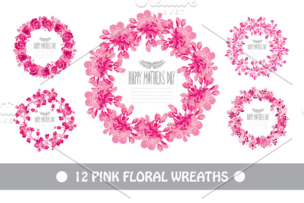 12 Pink Floral Wreaths