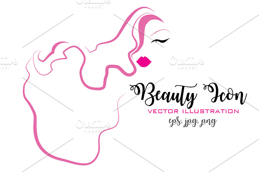 Pink Lips and Hair Beauty Icon in Illustrations - product preview 8