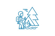 Hiking in the mountains linear icon concept. Hiking in the mountains line vector sign, symbol, illustration.