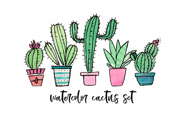 Watercolor Cactus Set