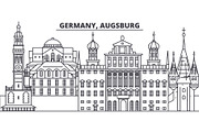 Germany, Augsburg line skyline vector illustration. Germany, Augsburg linear cityscape with famous landmarks, city sights, vector landscape. 