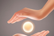 Human hands holding sphere