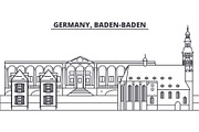 Germany, Baden Baden line skyline vector illustration. Germany, Baden Baden linear cityscape with famous landmarks, city sights, vector landscape. 