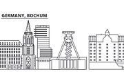 Germany, Bochum line skyline vector illustration. Germany, Bochum linear cityscape with famous landmarks, city sights, vector landscape. 