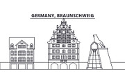 Germany, Braunschweig line skyline vector illustration. Germany, Braunschweig linear cityscape with famous landmarks, city sights, vector landscape. 