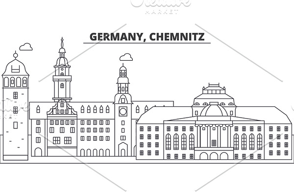 Germany, Chemnitz line skyline vector illustration. Germany, Chemnitz linear cityscape with famous landmarks, city sights, vector landscape. 