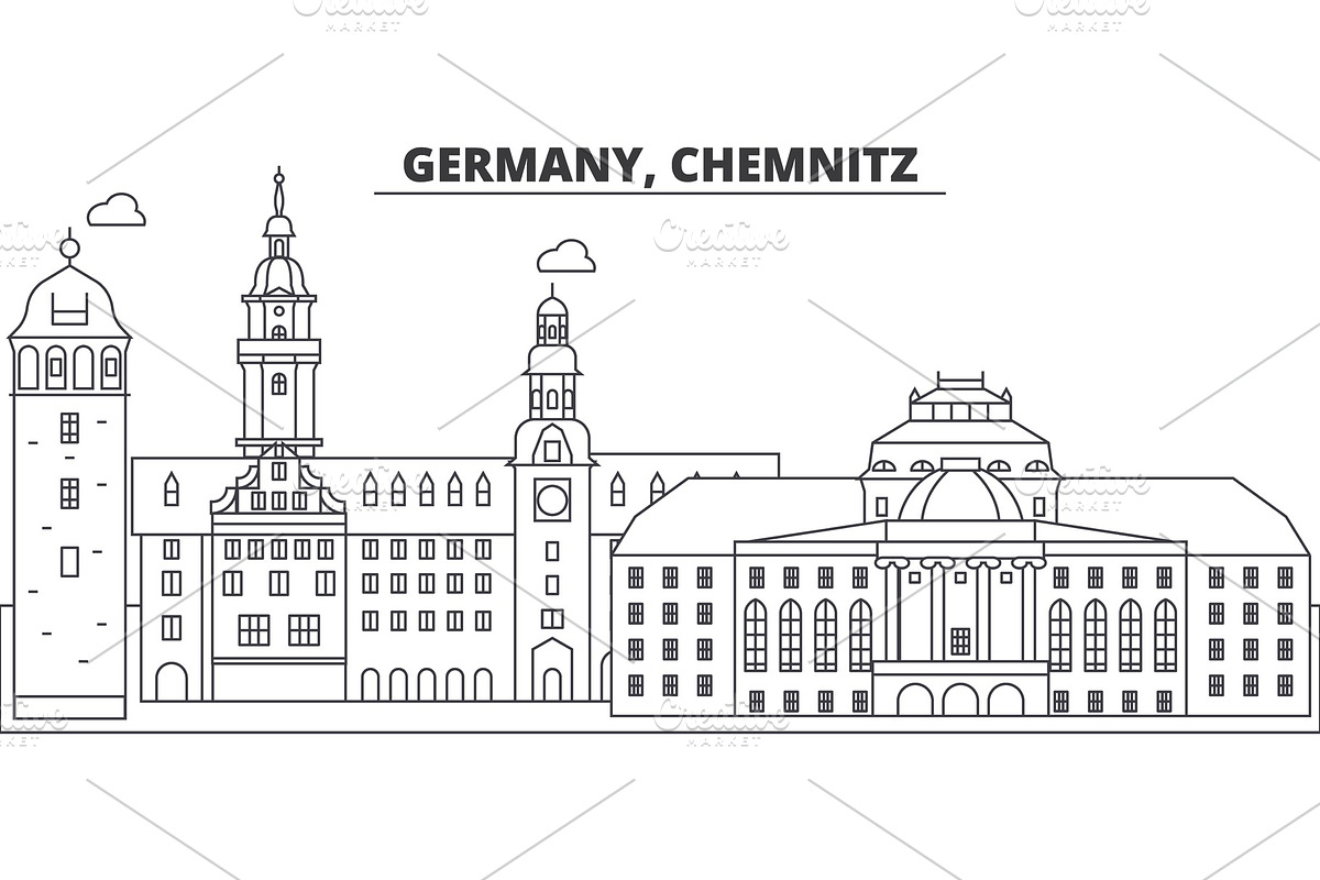 Germany, Chemnitz line skyline vector illustration. Germany, Chemnitz linear cityscape with famous landmarks, city sights, vector landscape.  in Illustrations - product preview 8