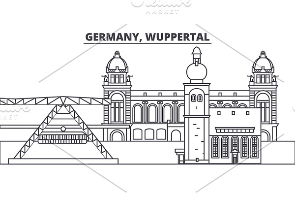 Germany, Wuppertal line skyline vector illustration. Germany, Wuppertal linear cityscape with famous landmarks, city sights, vector landscape. 