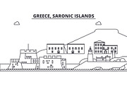 Greece, Saronic Islands line skyline vector illustration. Greece, Saronic Islands linear cityscape with famous landmarks, city sights, vector landscape. 