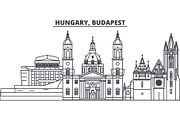 Hungary, Budapest line skyline vector illustration. Hungary, Budapest linear cityscape with famous landmarks, city sights, vector landscape. 
