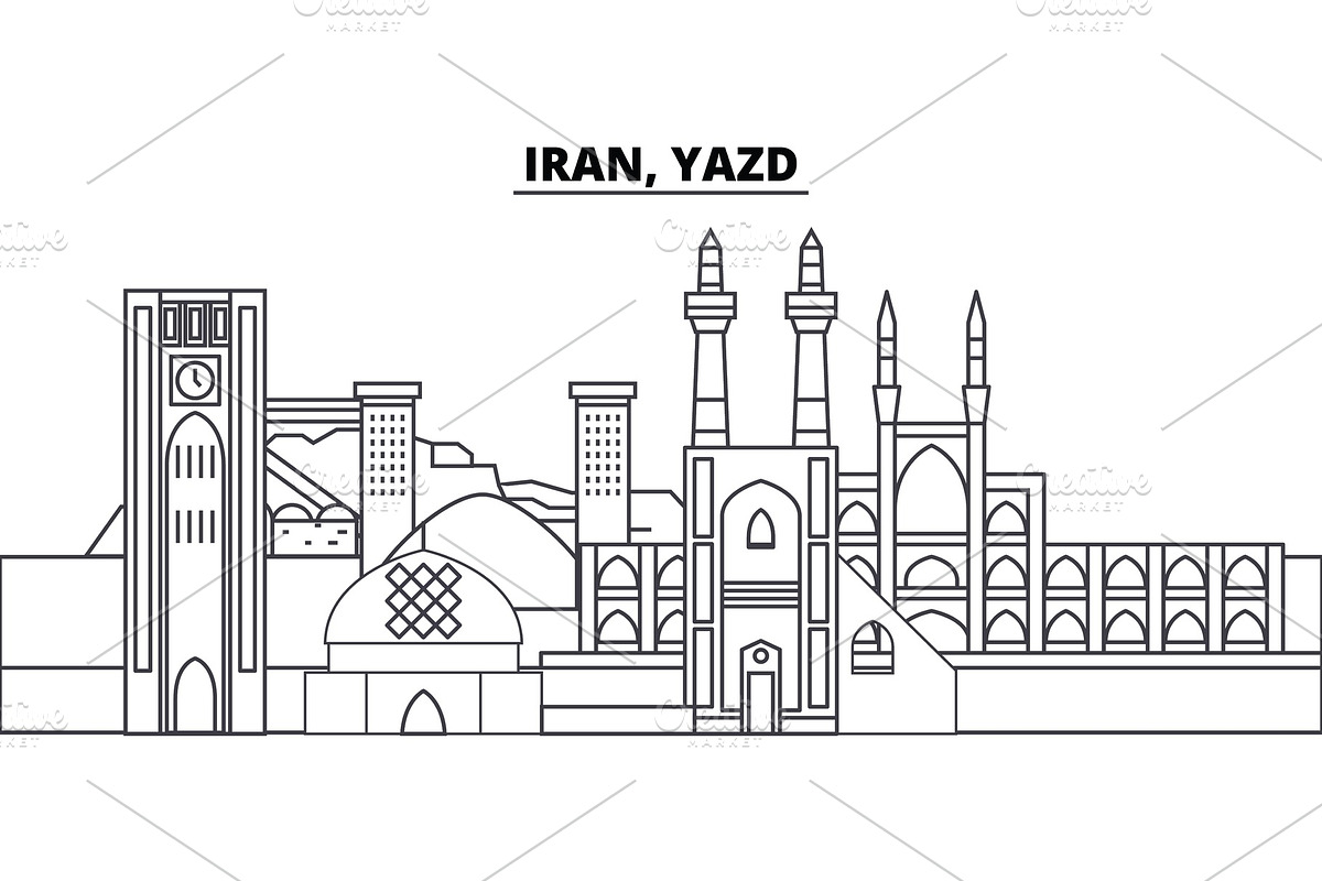 Iran, Yazd line skyline vector illustration. Iran, Yazd linear cityscape with famous landmarks, city sights, vector landscape.  in Illustrations - product preview 8