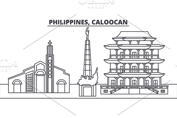 Philippines, Caloocan line skyline vector illustration. Philippines, Caloocan linear cityscape with famous landmarks, city sights, vector landscape. 